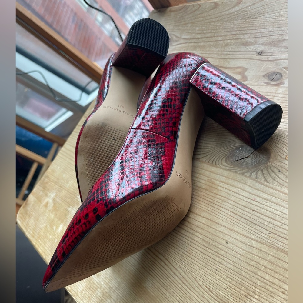 Marc Fisher Red Snakeskin Viviene Block Heel Pumps - Picture 14 of 16